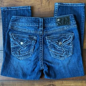 Silver Jean Co. Suki Flap Capri blue Jean denim size 26 cute pockets silvers